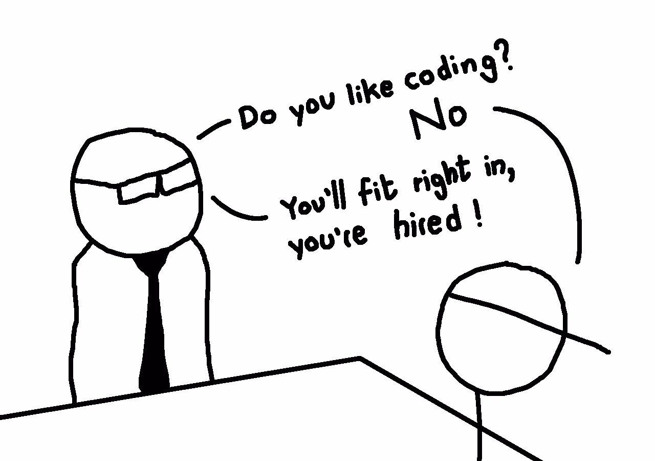doodle of a person offering a job after a horrible interview answer
