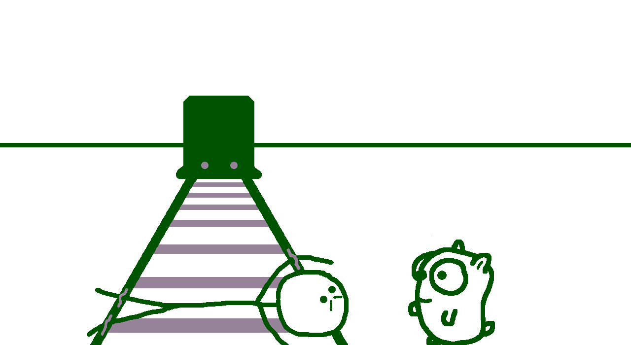 doodle of a person strapped to a railway track